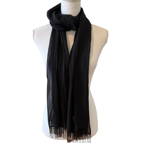 Charter Club Silk chiffon Dressy Scarf Wrap Black Beaded Tassel Detail - Picture 1 of 6